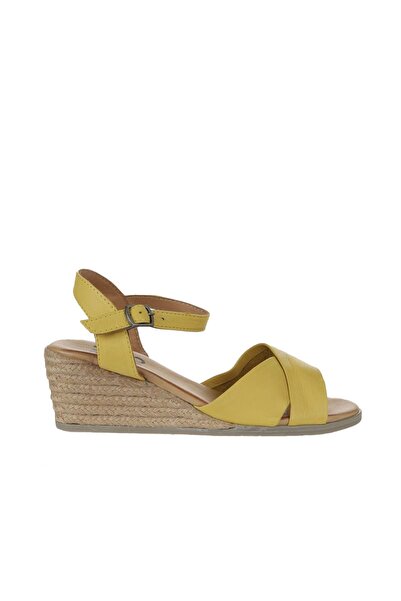 Bueno Shoes Yellow Leather Women's Wedge Heeled Espadrille Sandals 01Ws11100