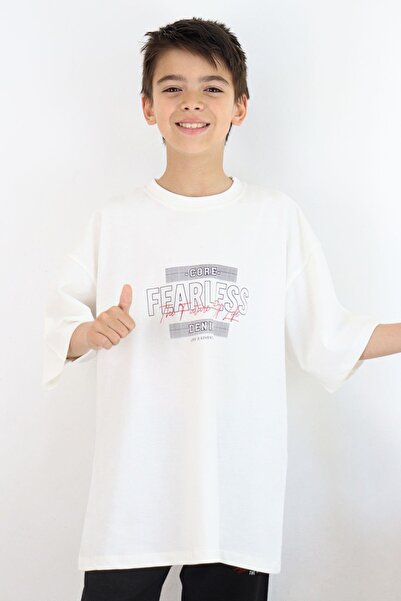 Breeze 8-14 Years Old Boy T-Shirt - Text Printed, Ecru