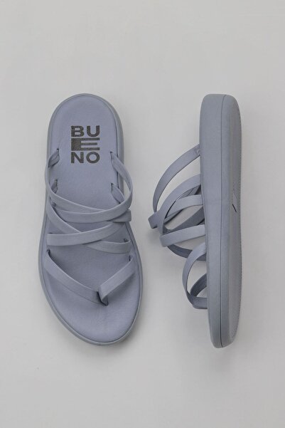 Bueno Shoes Γυναικείες μπλε δερμάτινες σαγιονάρες - 01wy2317