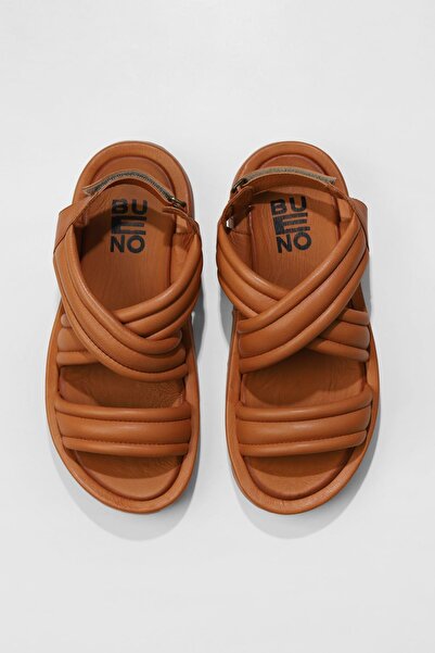 Bueno Shoes Ταν Δερμάτινα Γυναικεία Flat Σανδάλια 01wu4619