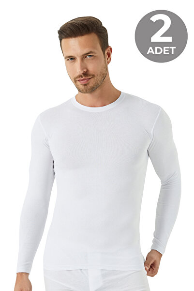 Arma Yıldız White Men's Regular Fit Crew Neck Long Sleeve T-Shirt 2 Pack 100% Cotton