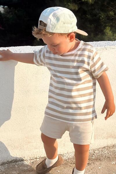 Breeze Boy's T-Shirt with Placket Stripes 1-4 Years, Ecru