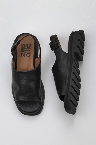 Bueno Shoes Khv Δερμάτινα Μαύρα Γυναικεία Σανδάλια - Flat Design 01wy5506