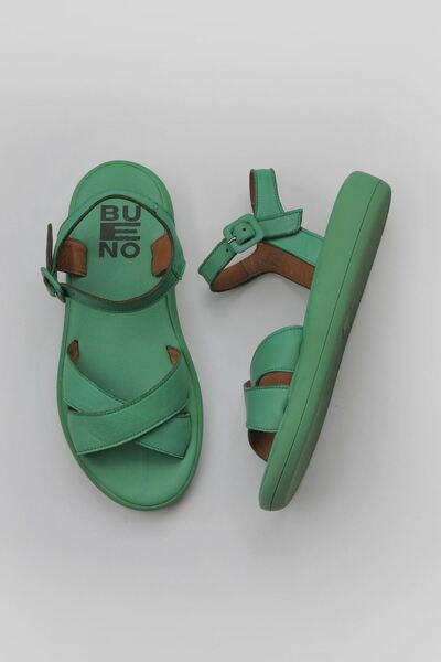 Bueno Shoes Σκούρο Πράσινο Δερμάτινο Γυναικεία Σανδάλια - Flat Model 01wy2301