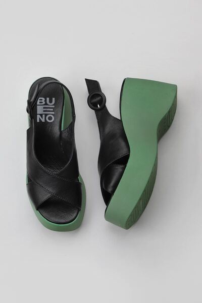 Bueno Shoes Sandale cu toc pentru femei din piele neagră verde închis - 01wy9007