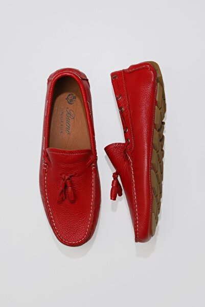 Bueno Shoes حذاء لوفر رجالي من الجلد باللون الأحمر 05ms2024d