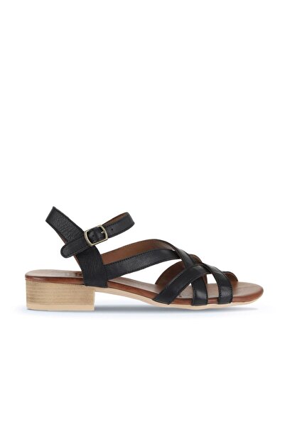 Bueno Shoes صندل نسائي من الجلد باللون الأسود والبيج 01wa7300