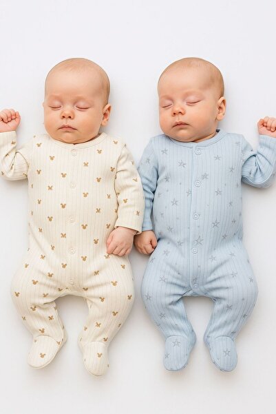 Bebe wini Blue Star and Little Mickey Head 100% Cotton 2-Piece Booties Romper