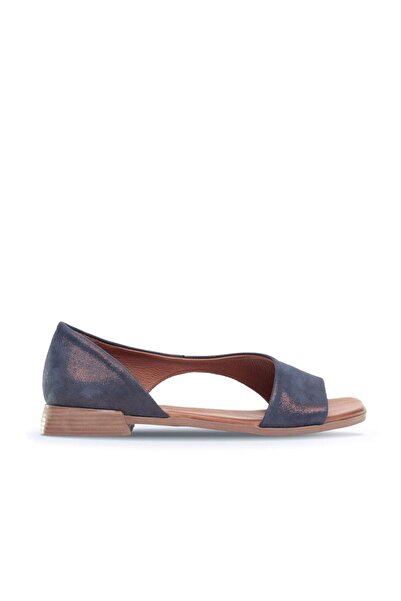 Bueno Shoes Δερμάτινα γυναικεία φλατ σανδάλια Navy Blue 01wl4209