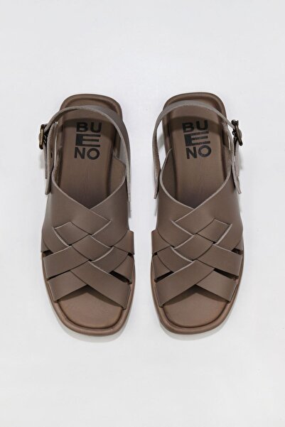 Bueno Shoes Γκρι Δερμάτινα Γυναικεία Flat Σανδάλια 01wu4126