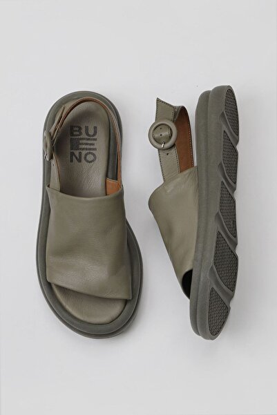 Bueno Shoes Χακί Δερμάτινα Γυναικεία Σανδάλια Flat 01wy9410