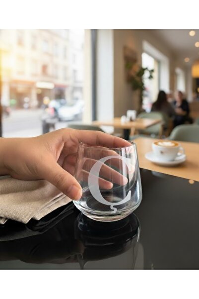 DECOSTYLE Laser Cut Non-Removable Glass Cup with Letter C - Suitable for Use as a Candle Holder-Pen Holder-Mini Vase 1 Pc