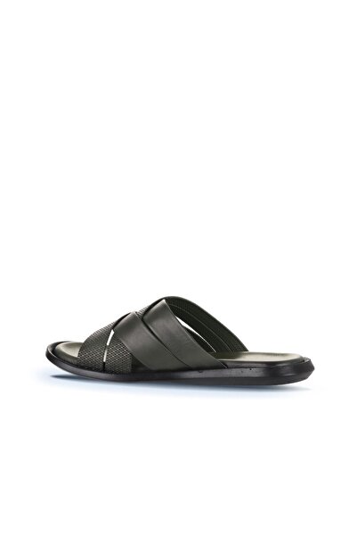 Bueno Shoes Khaki Leather Men's Flat Slippers 25Mt2233