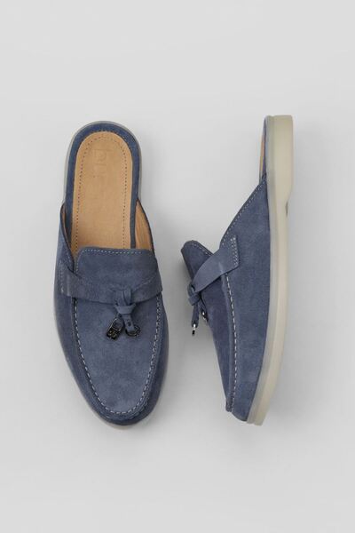 Bueno Shoes شبشب مسطح نسائي من جلد الغزال الأزرق 05wt103