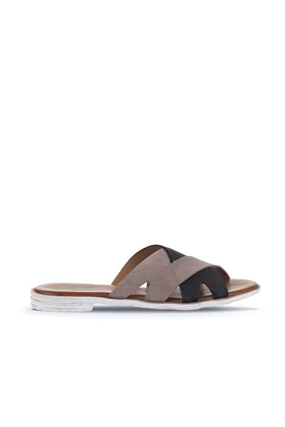 Bueno Shoes Gri Siyah Alf Süet Kadın Düz Terlik 01wa3014