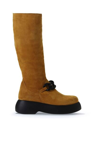 Bueno Shoes حذاء نسائي بكعب عريض من جلد الغزال الأصفر 01wv5302