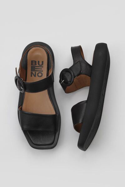 Bueno Shoes Μαύρα Khv Δερμάτινα Γυναικεία Flat σανδάλια 01wy1002