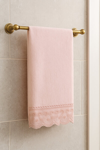 Çeyiz Bahçesi Jotem Весільний пудровий оксамитовий рушник 50&90