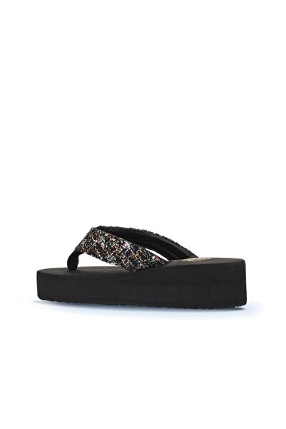 Bueno Shoes Siyah Hasır Kadın Dolgu Topuklu Terlik 26wt190244