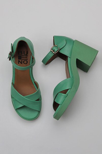 Bueno Shoes Yeşil Koyu Deri Kadın Topuklu Sandalet 01wy12501
