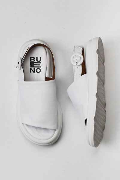 Bueno Shoes Λευκά Δερμάτινα Γυναικεία Σανδάλια Flat 01wy9410