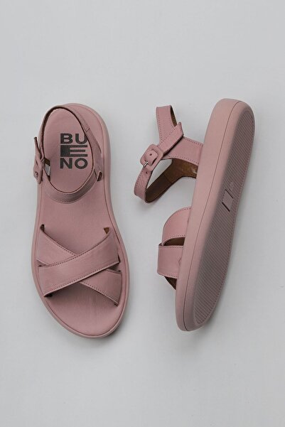 Bueno Shoes Sandale plate pentru femei Dusty Rose din piele - 01wy2301
