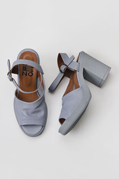 Bueno Shoes Δερμάτινα γυναικεία πέδιλα με τακούνι - Μπλε 01wy12303