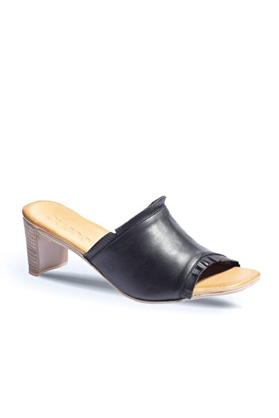 BUENO Shoes Black Leather Women's Heeled Slippers 01Wn4002