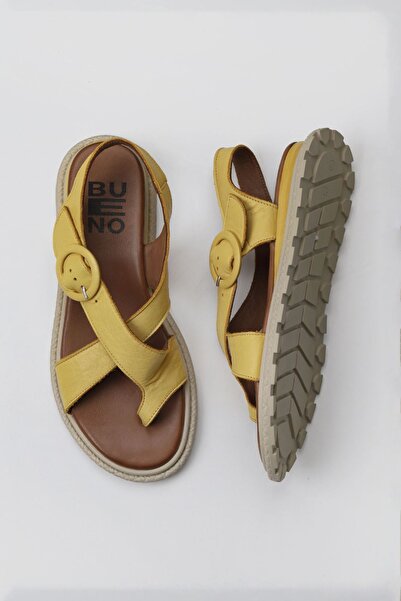 Bueno Shoes Γυναικείες Σαγιονάρες Κίτρινα Δερμάτινα Σανδάλια - 01wy5408