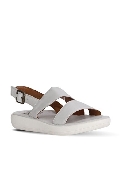 Bueno Shoes Dámské bílé ploché sandály z popraskané kůže - 01wy2300