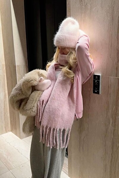 Behills İthal Puffy Yumuşak Dokulu Kadın Atkı Şal Omuz Şalı Pudra Pembe