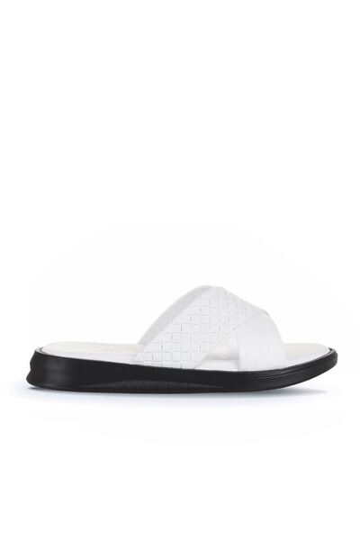 Bueno Shoes Λευκό Δερμάτινο/Διχτυωτό Ανδρικές Παντόφλες Flat 25mt2230