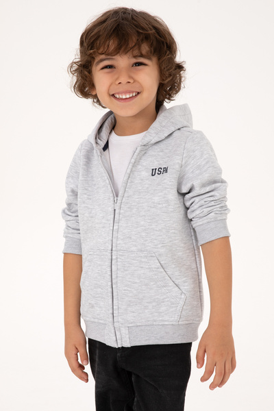 U.S. Polo Assn. Boy's Light Gray Knitted Zippered Hooded Cardigan 50313852-Vr001