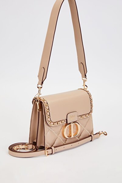 Levidor Two-Compartment Quilted and Chain Detailed Flap Long Strap Medium Size Women's Shoulder Bag Lv930579 Vizo