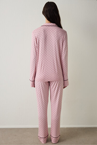 Penti Pink Polka Dot Oversize Shirt Collar Pajama Set