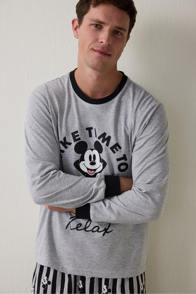 Penti Gri Melanj Erkek Mickey Mouse Uzun Kollu Pijama Takımı