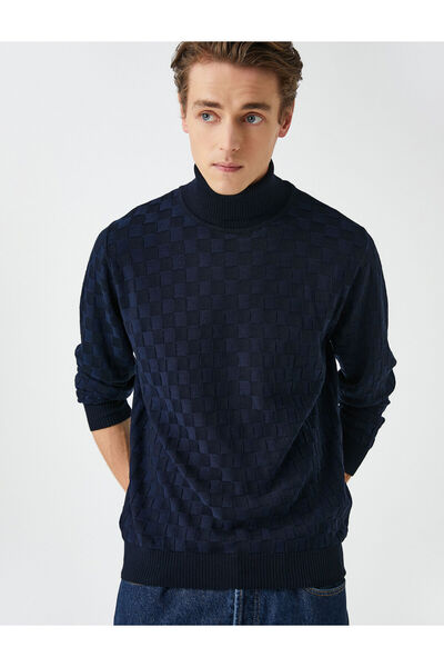 Koton Kötött, garbós pulóver, hosszú ujjú kockás
