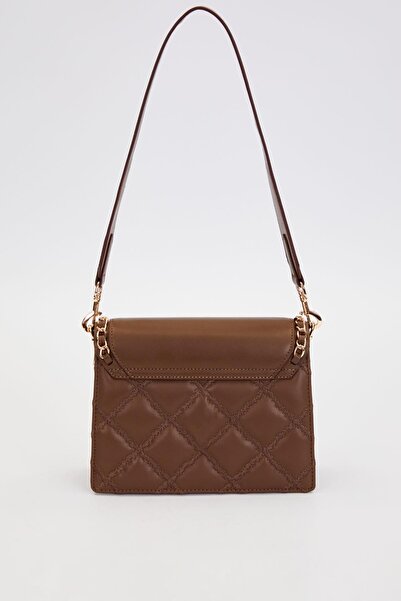 Levidor Two-Compartment Quilted and Chain Detailed Flap Long Strap Medium Size Women's Shoulder Bag Lv930579 Brown