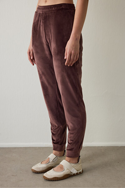 Penti Brown Soft Velvet Warm Thermal Effect Jogger Sweatpants