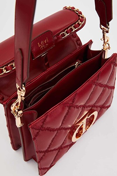 Levidor Two-Compartment Quilted and Chain Detailed Flap Long Strap Medium Size Women's Shoulder Bag Lv930579 Bord