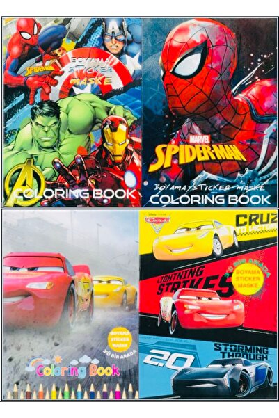 Deniz Oyuncak 4 ADET BOYAMA KİTABI STICKER HEDİYELİ ARKA KAPAK KESİLEREK MASKE YAPILABİLİR 16 RESİMLİ SAYFA