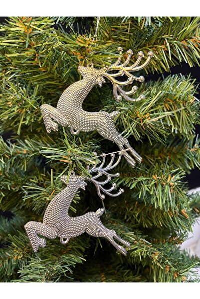 ENG PARTİ DÜNYASI Christmas Tree Set of 2 with Silver Deer Figures Ornament |...