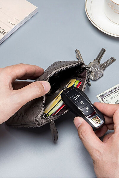 Lucky Tree Men Wallets Card Holder Genuine Leather Luxury Woven Design Key Chain Small Wallet