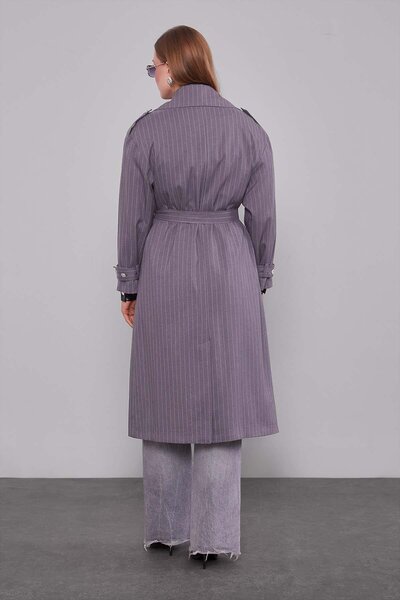 Levidor Καμπαρντίνα με ριγέ ανθρακί με κούμπωμα με ζώνη