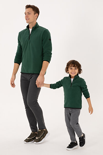 U.S. Polo Assn. Erkek Regular Fit Koyu Yeşil Polar Yarım Fermuarlı Basic Sweatshirt 50313777-VR079