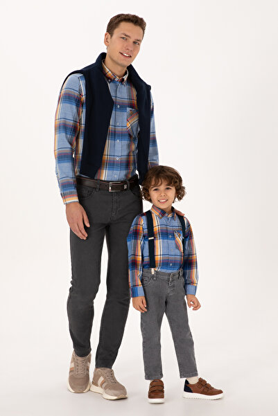 U.S. Polo Assn. Erkek Saks Ekoseli Uzun Kollu Cepli Gömlek 50308481-VR032