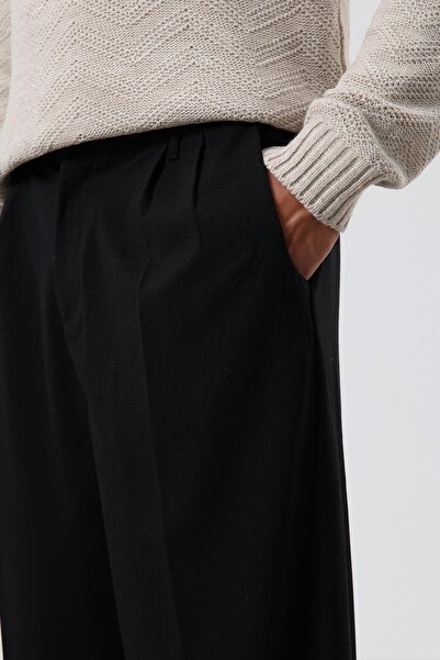 VAMOSCLO Baggy Fit Fabric Pants Black