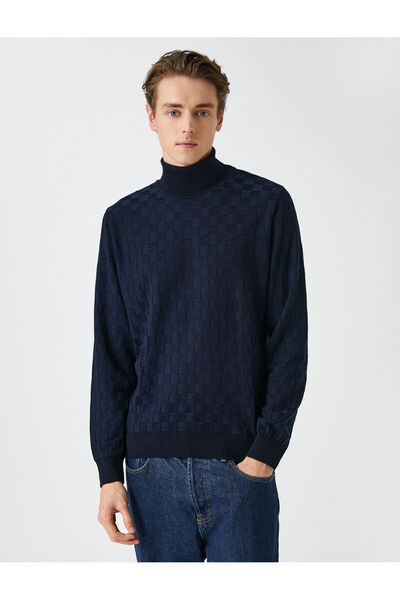 Koton Kötött, garbós pulóver, hosszú ujjú kockás