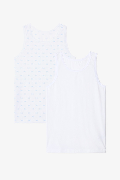 Penti Optical White Girls' Bow Ribbon Patterned Cotton 2-Piece Thick Strap Undershirt