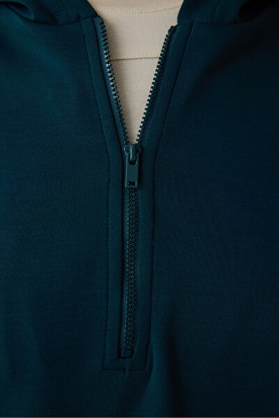 Penti Dark Green Silky Feel Oversize Zippered Sweatshirt